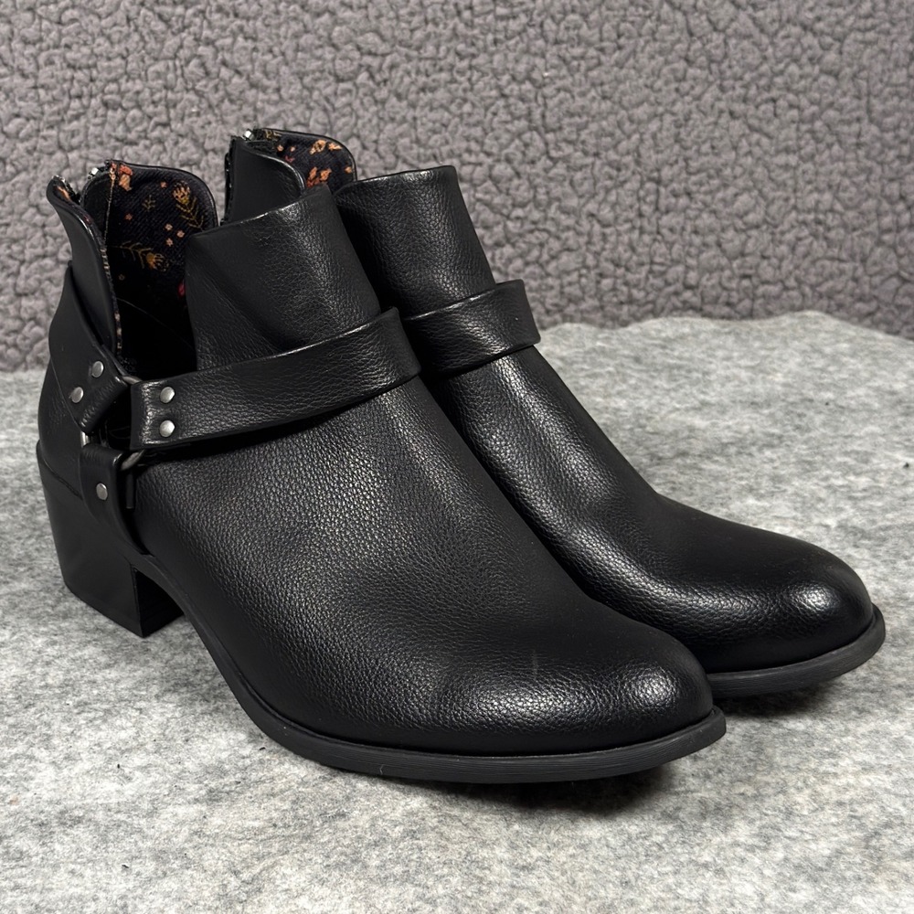 B.oc. Boots Born Concept Womens Black Harness Strap Ankle Booties Back Zip 11M